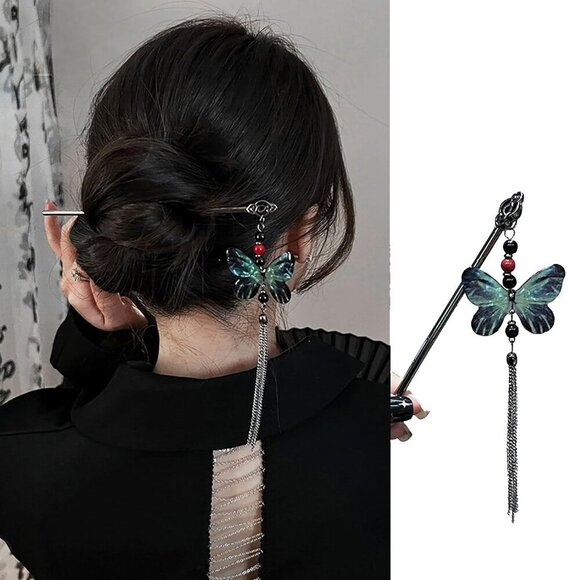 6 Pcs Vintage Chinese Hair Sticks for Buns Floral Butterfly Moon Tassels Women main image 8